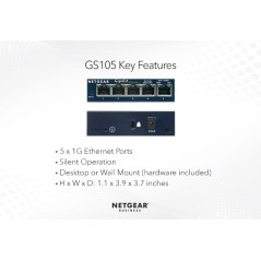 NETGEAR GS105 Unmanaged Gigabit Ethernet Switch - Enhance Your Network Performance with 5 Ports, Fast & Reliable Connectivity!
